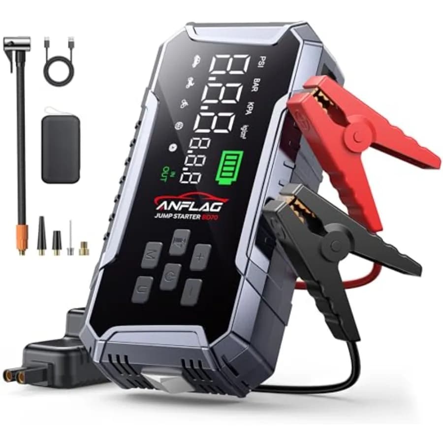 Avviatore d'emergenza per auto con compressore d'aria per uso automobilistico, in plastica ABS nera, 160PSI/7000A, gonfiatore pneumatici senza fili, 26800mAh