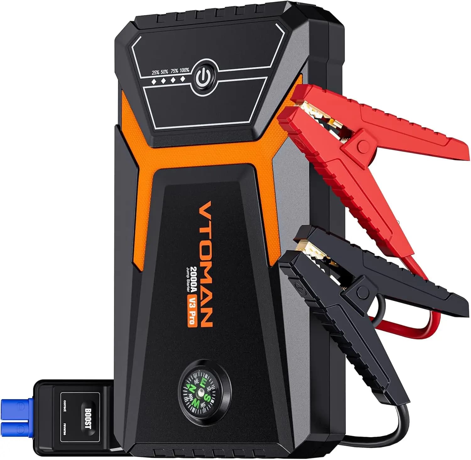Avviatore di emergenza portatile V3 Pro 2000A per motori a gas da 6 litri/4 litri, scatola di emergenza per batteria per auto al litio da 12 V con luci LED e cavi