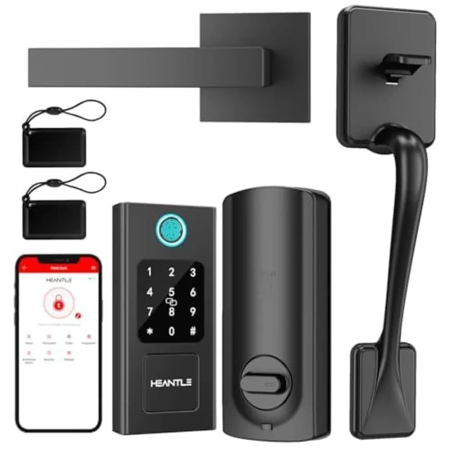 Set Serratura Intelligente per Porta d'Ingresso: Serratura a Cilindro HEANTLE con Maniglia, Ingresso Senza Chiave, Impronta Digitale, Bluetooth, Elettronica