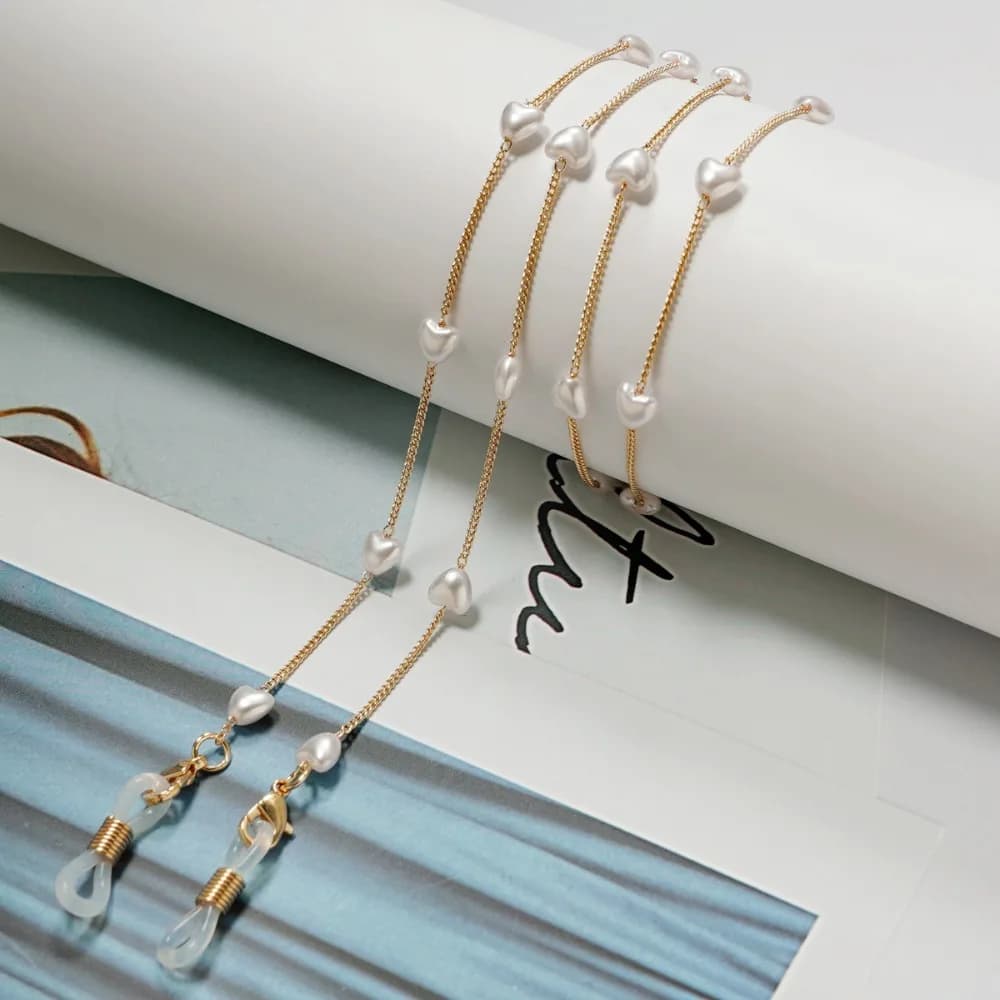 Beads Pearl Glasses Chain Heart Neck Strap Eyeglass Holder Necklace Anti-Lost Hanging Neck Eyeglass Lanyard