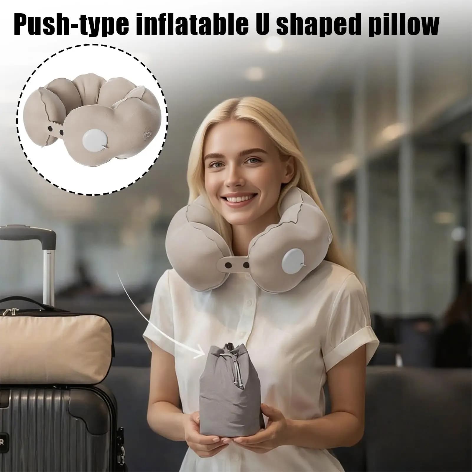 Cuscino gonfiabile per il collo Cuscino da viaggio pieghevole Cuscino di supporto per il collo a forma di U per viaggi in auto e in aereo Pisolino per dormire