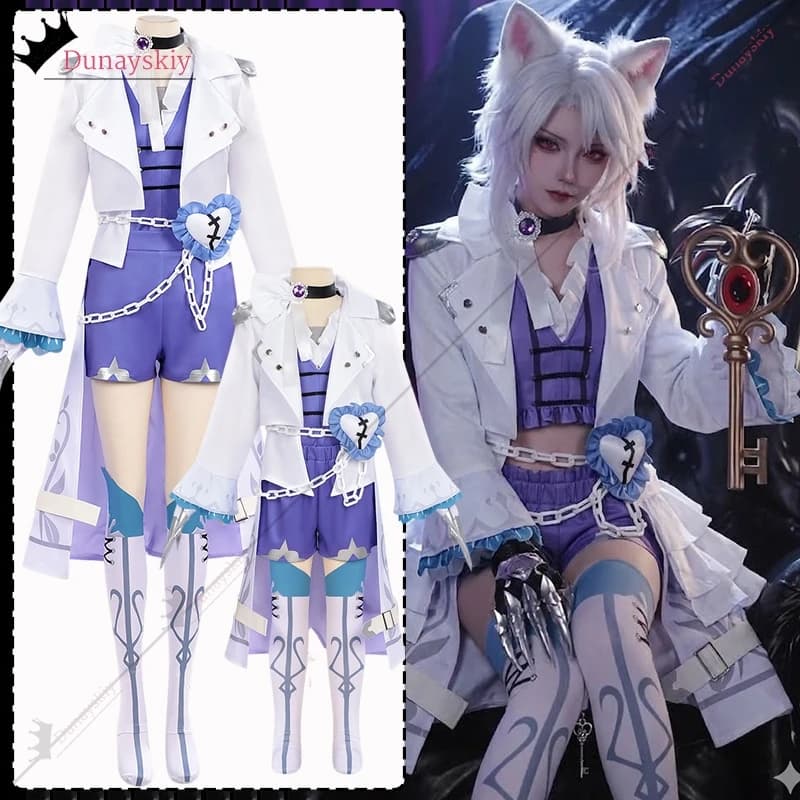 Costumi Cosplay Eggy Party Vantia Shadow Cat Girl, Outfit Gotico Nero e Argento per Giochi di Ruolo, Travestimento Fai-da-Te per Halloween