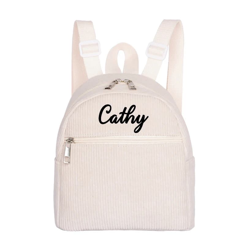 Zaino in velluto a coste con nome ricamato personalizzato Solido multicolore Semplice borsa leggera casual Perfetto viaggio quotidiano Essentia
