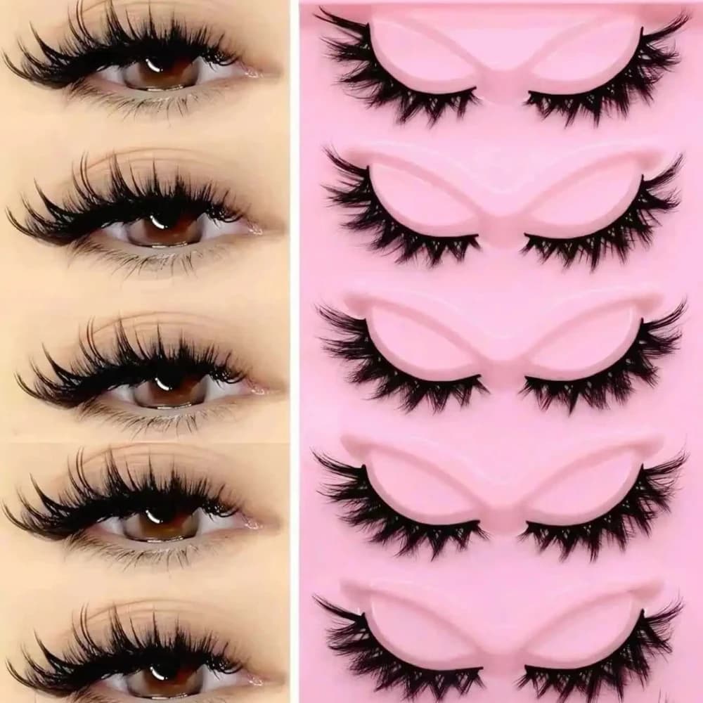 3D Volume Wispy Fluffy Faux Mink Lashes 5 Pairs Thick Soft Lightweight Reusable Strip False Eyelashes Hand Made