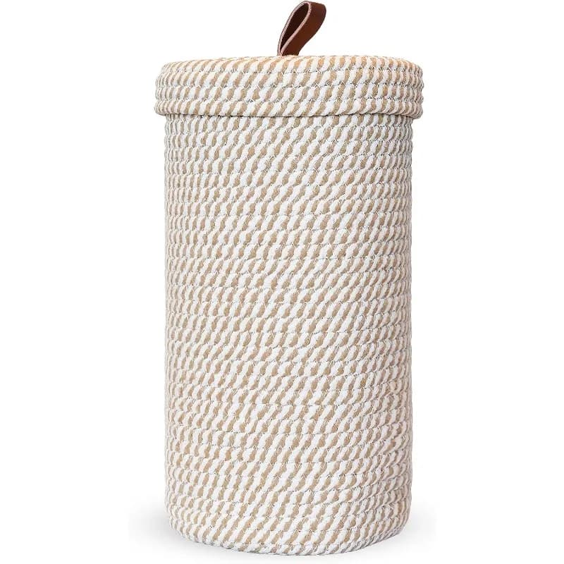 Toilet Paper Holder – Woven Toilet Paper Stand & Storage Basket with Lid, Freestanding Organizer for Bathroom, Fits 3 Mega Rolls