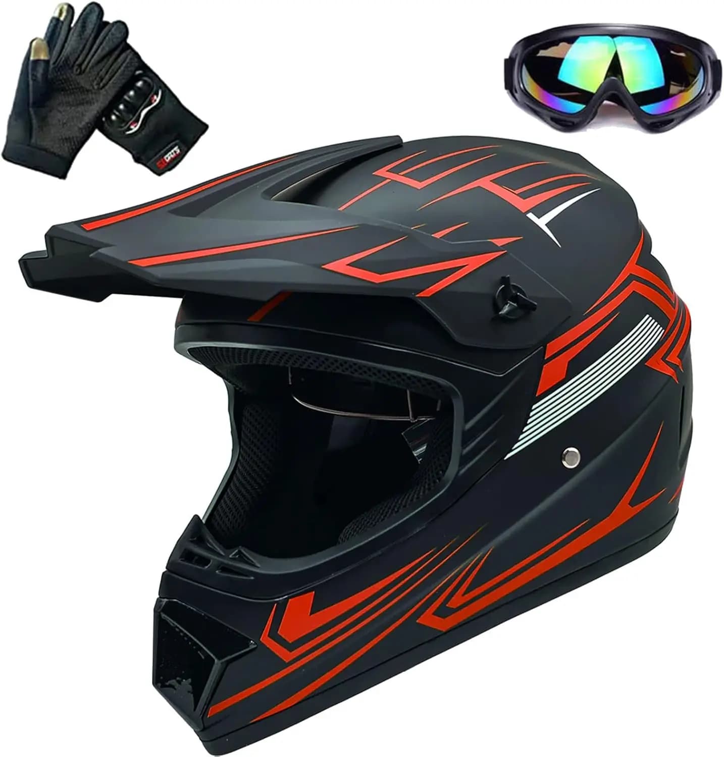 Casco per Bambini per Moto da Cross, ATV, Fuoristrada, Veicoli a 4 Ruote con Guanti, Certificato DOT