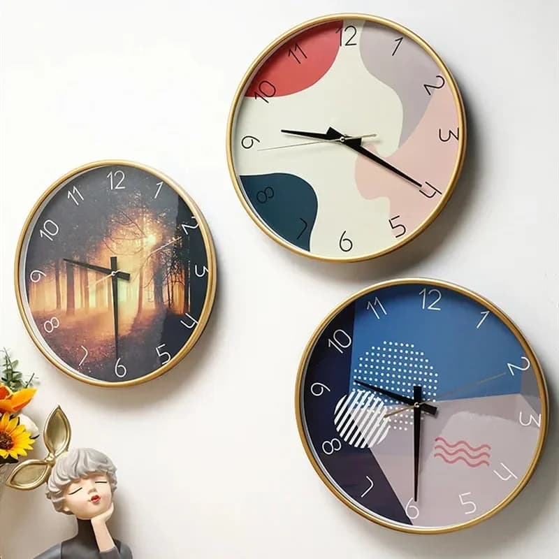 Orologio da parete in vetro di plastica Decorazione del soggiorno Ornamenti pendenti Orologio Orologi Puntatore di forma rotonda