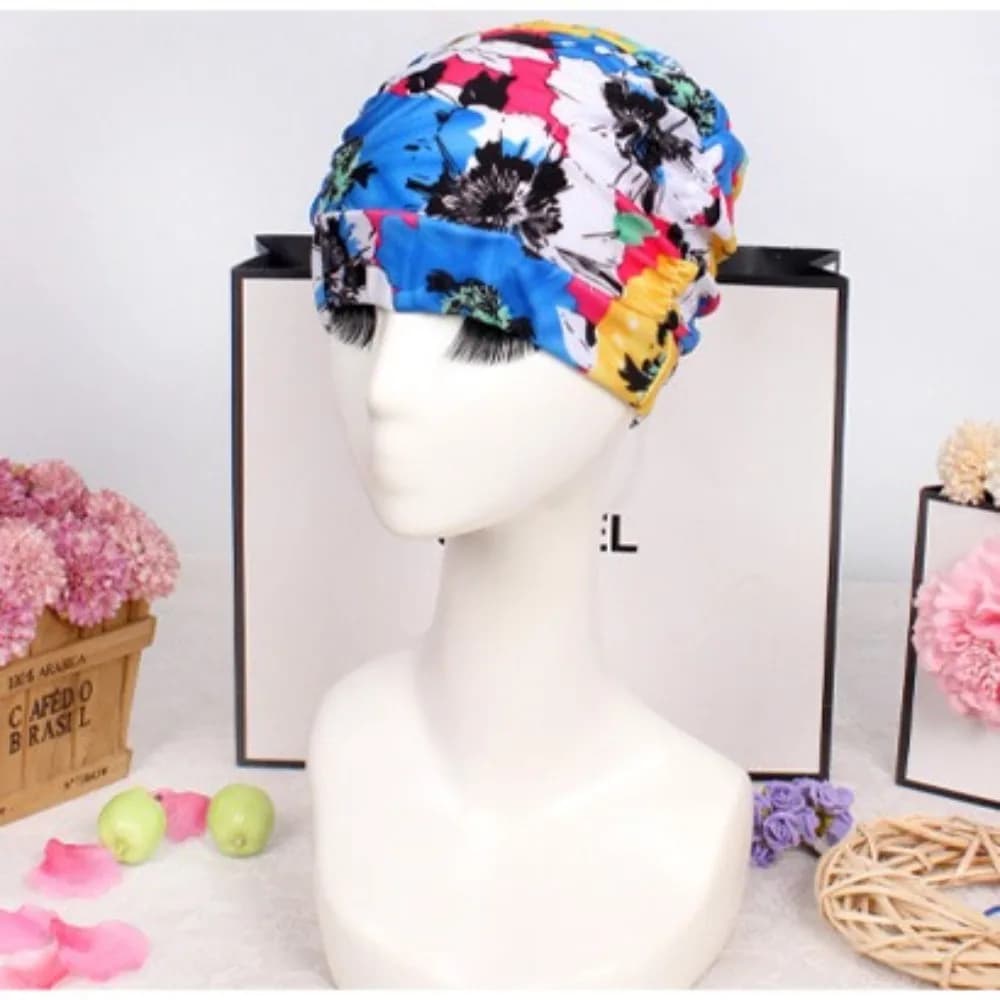 Oversize Swim Head Printed Fabric Breathable Swim Head for Fast Drying Hot Spring Long Size Bathroom Headset Free Gift