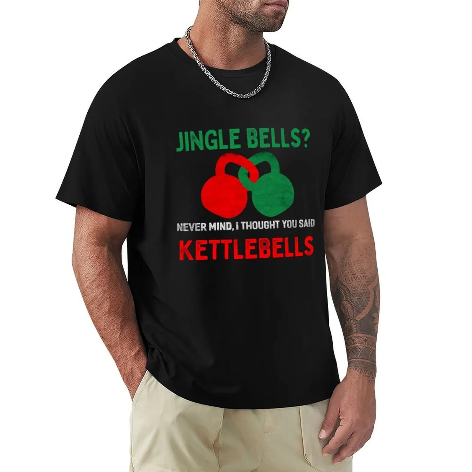 T-shirt natalizia Kettlebells, maglietta casual a maniche corte per le vacanze