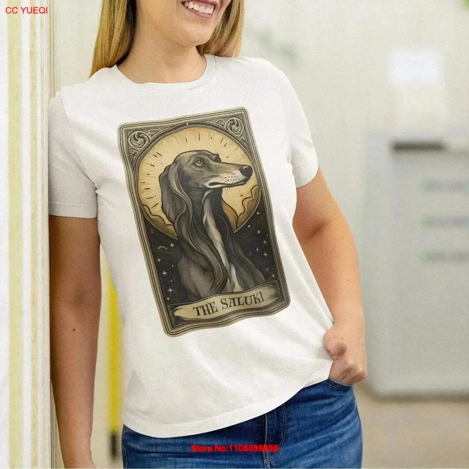 The Saluki Tarot Card T Shirt Dog vintage Washed streetwear homme designer clothes Casual Soft graphic Versatile vintage