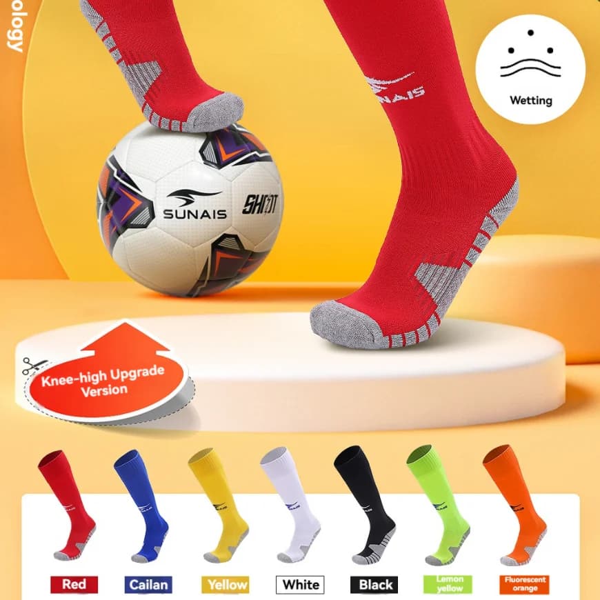 SUNAIS Football Socks All Cotton Towel Bottom Non Slip Shock Absorption Sports Socks Men Professional Training Soccer Socks 7743