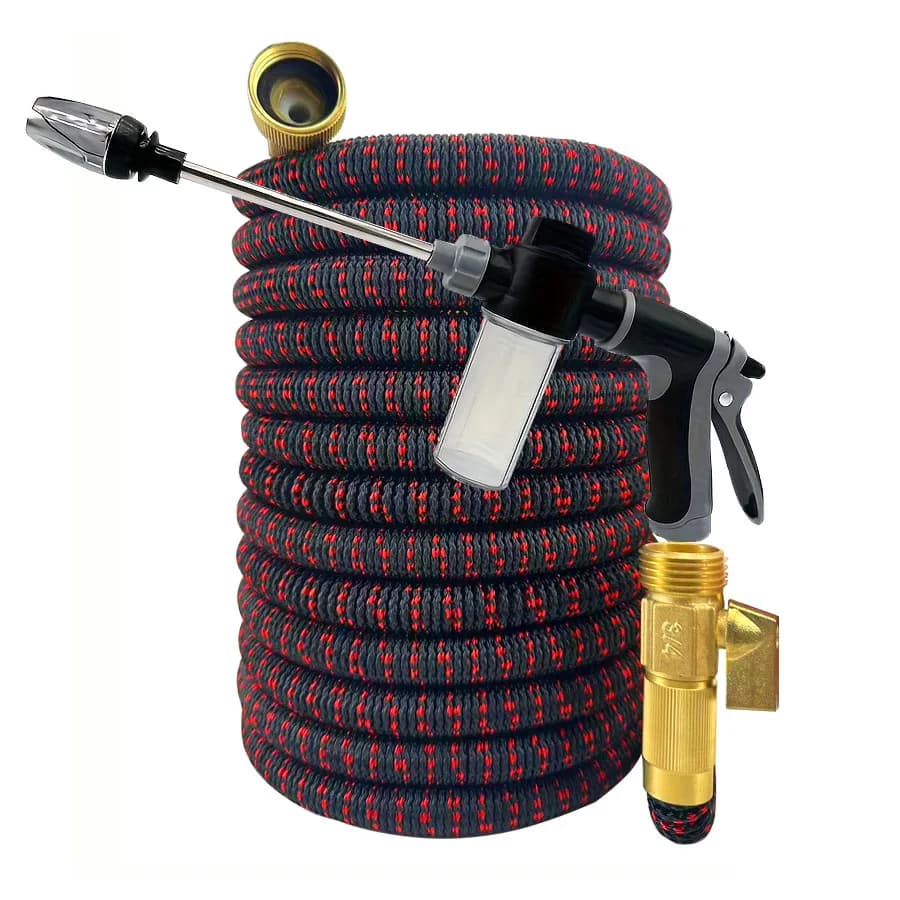 25-150FT Expandable Garden Pipe with High Pressure Schiumogen Gun - Flexible Water Pipe with 3/4" Massive Brass Connectors, Anti-loss