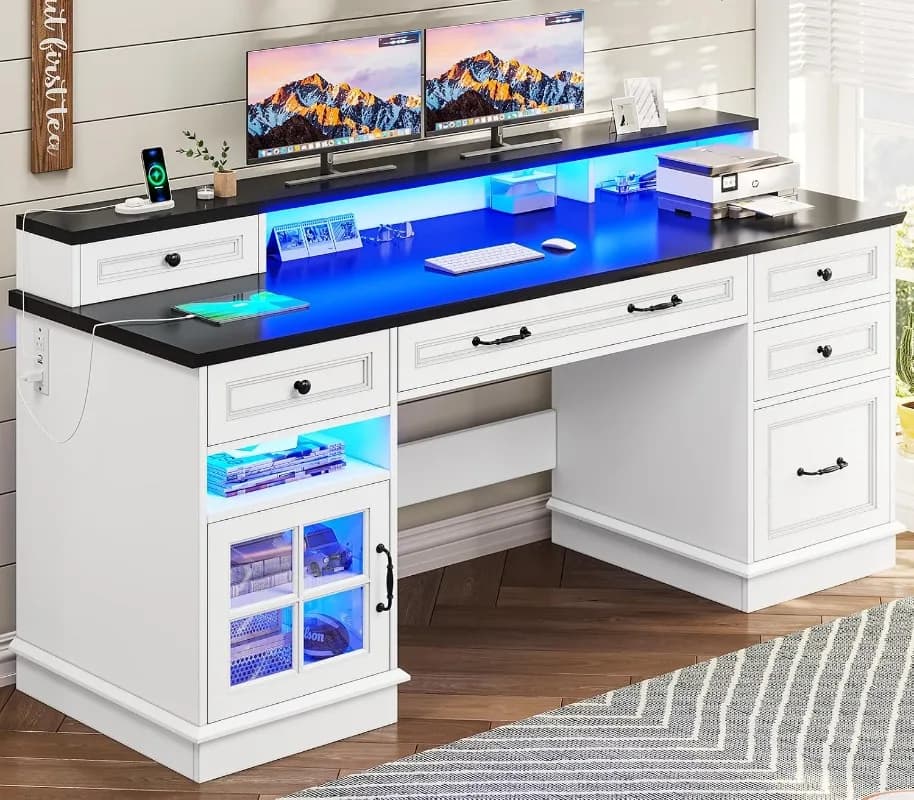 BTHFST Executive Desk with File Drawer, Computer Desk with Monitor Stand, Home Office Desk with Drawers & Storage Cabinet,
