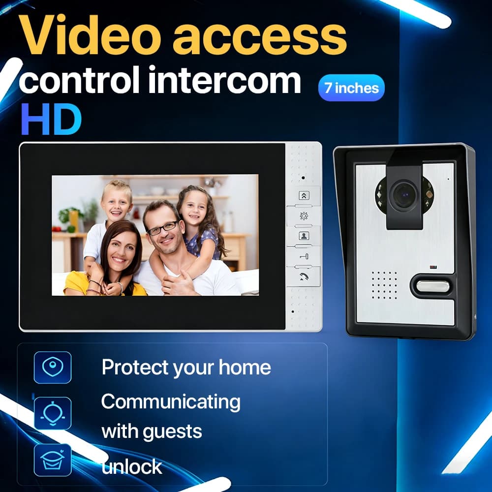 7 Inch Wired Video Intercom Doorbell Home Interphone with Night Vision Waterproof for Home Villa Apartment Security