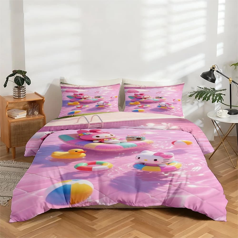 Set di biancheria da letto con stampa digitale ad alta definizione in 3 pezzi con motivi My Melody e Hello Kitty, set copripiumino con design floreale grande, include 1 copripiumino + 2 federe, adatto per camera da letto, camera degli ospiti, decorazioni per la casa, copripiumino + federe in fibra di poliestere, biancheria da letto ultra morbida, tessuto spesso, adatto a tutte le stagioni, lavabile in lavatrice