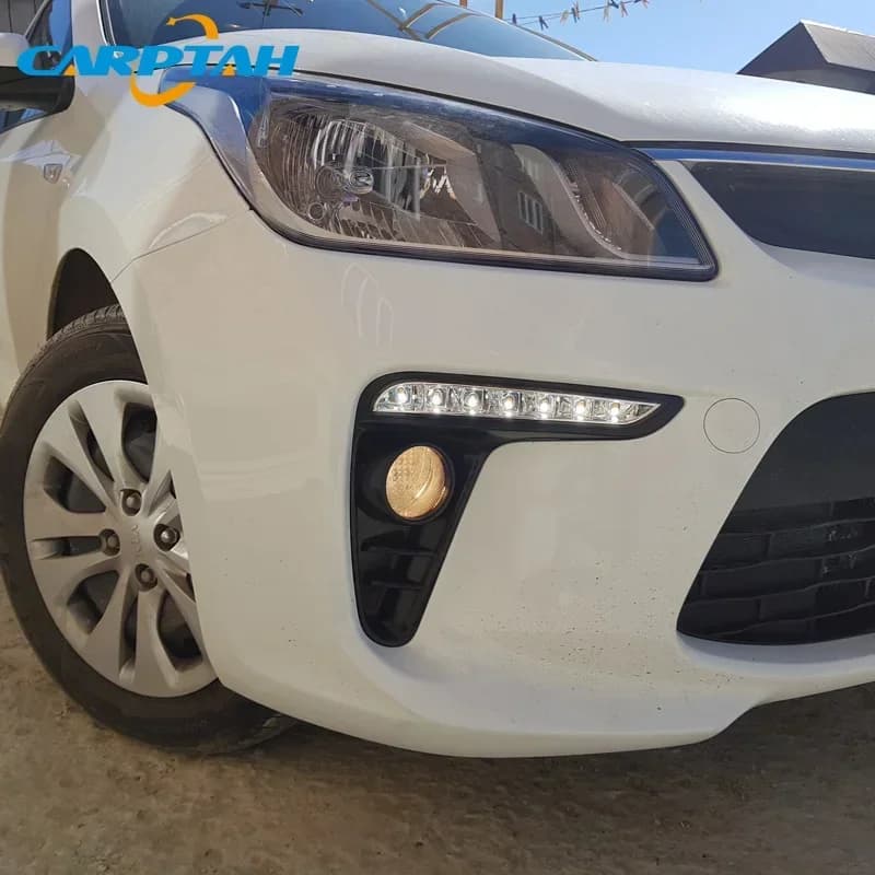 Auto LED DRL 12V Daylights For Kia Rio K2 2017 2018 Yellow Direction indicators Diurni Driving lights Automatic fog