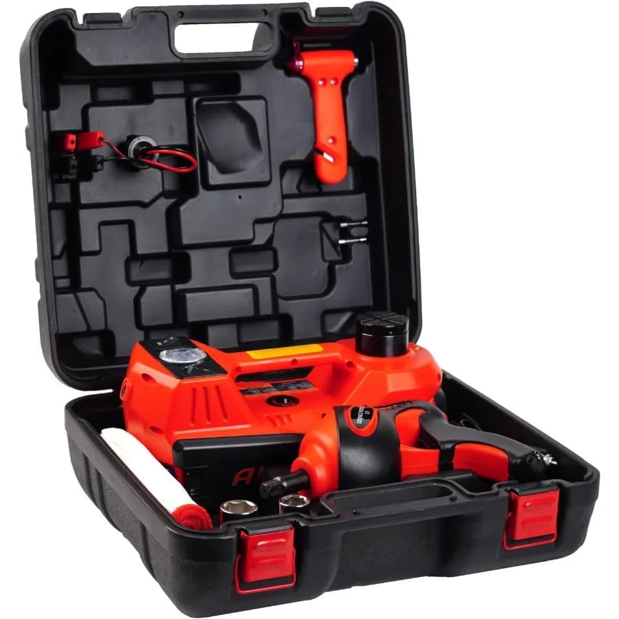 Kit cric per auto elettrica da 5 tonnellate 12V con avvitatore a percussione e pompa di gonfiaggio pneumatici per camion SUV Berlina Ideale per la riparazione del garage domestico e