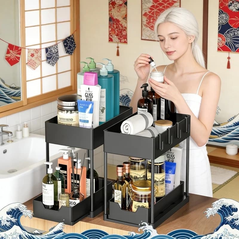 Organizzatore Estraibile per Dispensa, Scaffale Multi-Livello Regolabile per Cucina, per Spezie e Utensili, per Armadietto Sottolavello e Piano di Lavoro