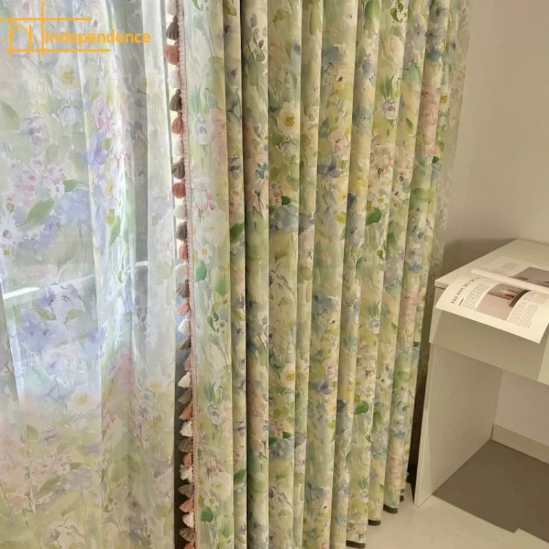 Tende Oscuranti e Protettive dai Raggi Solari con Stampa Verde Olio Stile Campagna per Soggiorno, Camera da Letto, Divisorio, Balcone Personalizzato