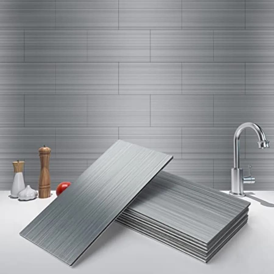 Piastrelle autoadesive in acciaio inossidabile da 100 pezzi, effetto metallo, 7,6x15,2 cm, per rivestimento cucina, non magnetiche