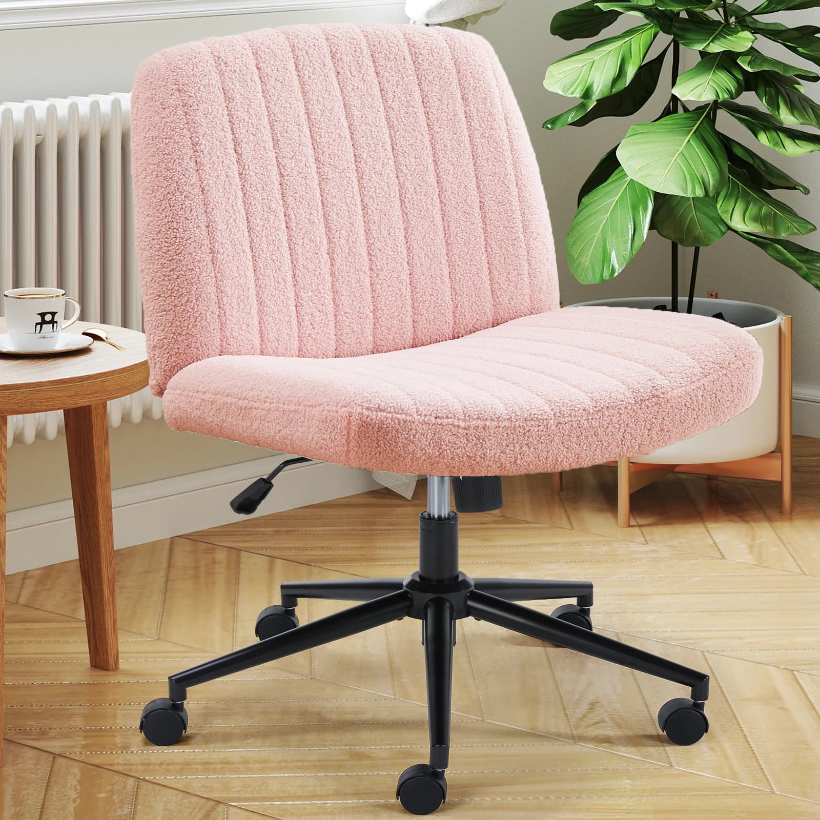 Sedia da Ufficio JHK con Gambe Incrociate, Ruote Girevoli, Sedia da Gaming Basculante Senza Braccioli, Ampia Scrivania Regolabile, Sedia Girevole in Tessuto per Lavoro e Trucco