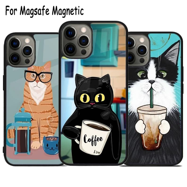 Custodia per telefono con ricarica wireless a forma di gatto animale carino per iPhone 17 Air 15 16 16e 14 13 11 12 Pro Max Plus, cover magnetica MagSafe