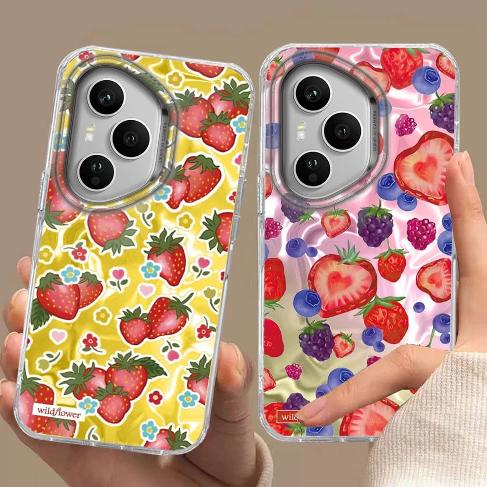 Custodia per telefono con fiori e frutta rosa fragola per Honor 400 200 90 Smart Pro Magic7 6 5 70 Lite X9a X9c X9b X8a X8b X8c X6c X7c