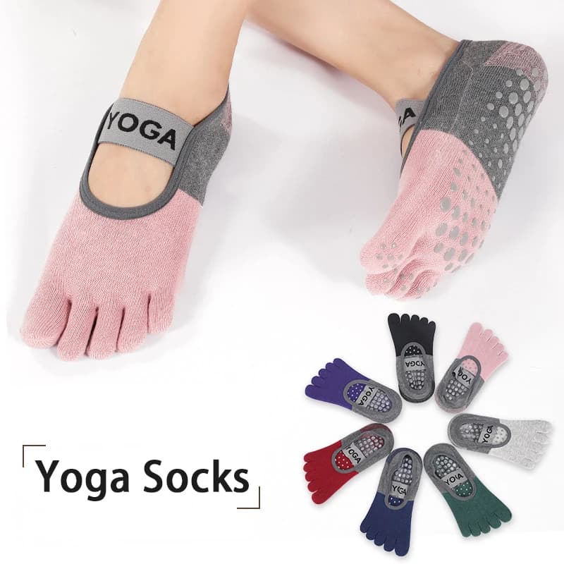 Female Pilates Yoga Socks Silicone Non-Slip Grip Socks Cotton Breathable Gym Sock Five Finger Pilates Socks Universal Size