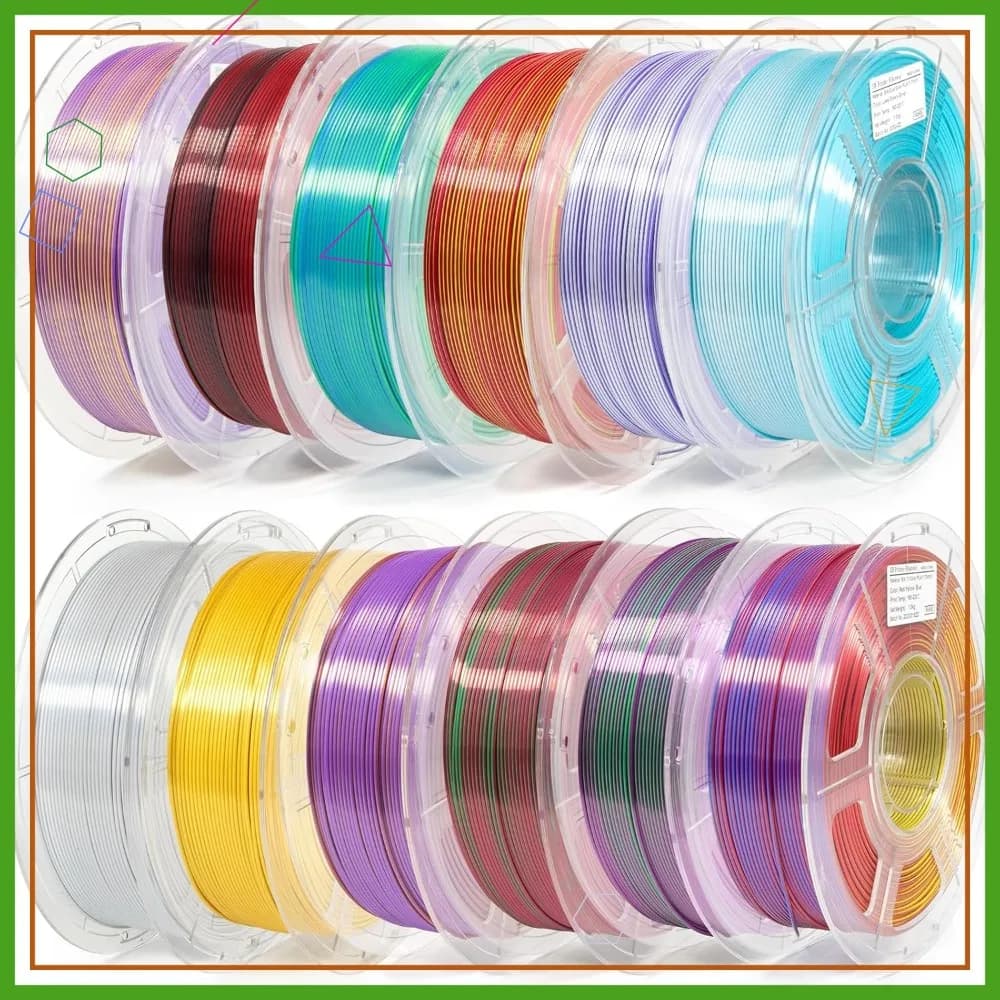 12 Rotoli di Filamento PLA Seta Bicolore e Tricolore 1.75mm, 6 Bicolore + 6 Tricolore per Stampa 3D Multicolore
