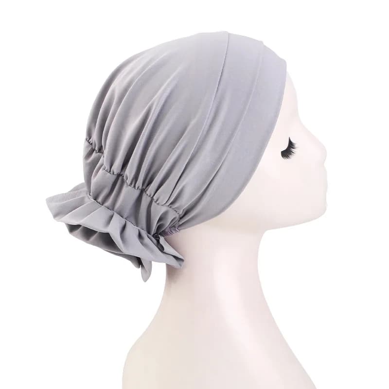 Women Soft Stretch Turban Hat Ruffled Back Chemo Cap Bonnet Hair Loss Muslim Headscarf Comfortable Headwear Wear Turbante Mujer