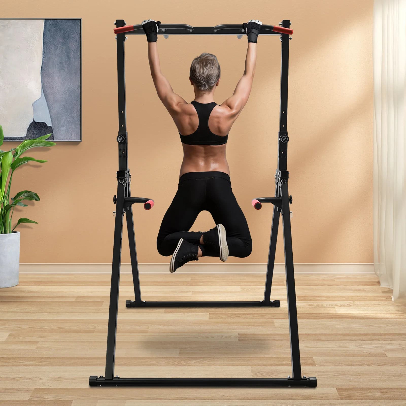 Adjustable and Foldable Traction Station, Strength Training Equipment, Triangular Horizontal Bar, Capacity 200kg for Home and Gym
