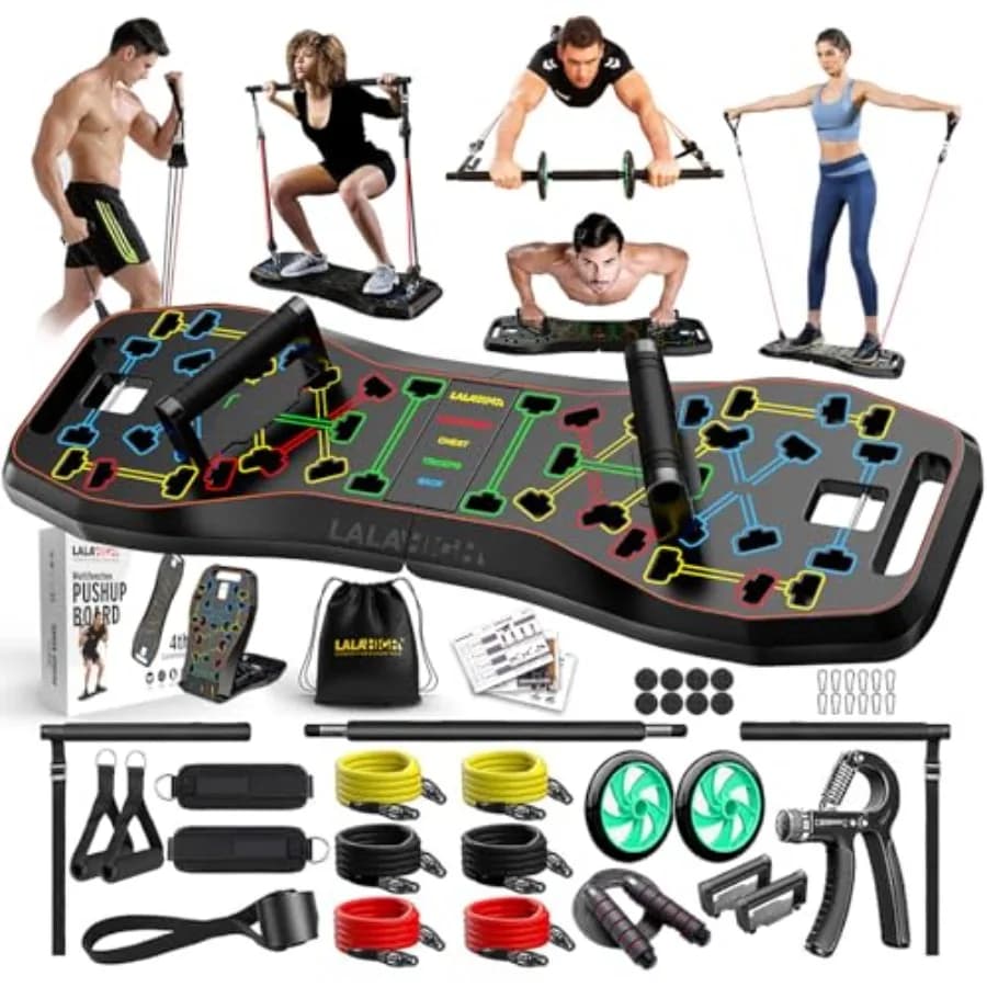 Push Up Board, 36 in 1 Home Gym Equipment with Ab Roller Wheel and Resistance Bands, Portable Foldable Workout Board for Full B