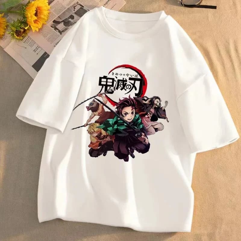 Cotton "Demon Slayer" Character T-shirt, New Summer Anime Print, Loose and Casual Parent-Child Style Short-Sleeve Top