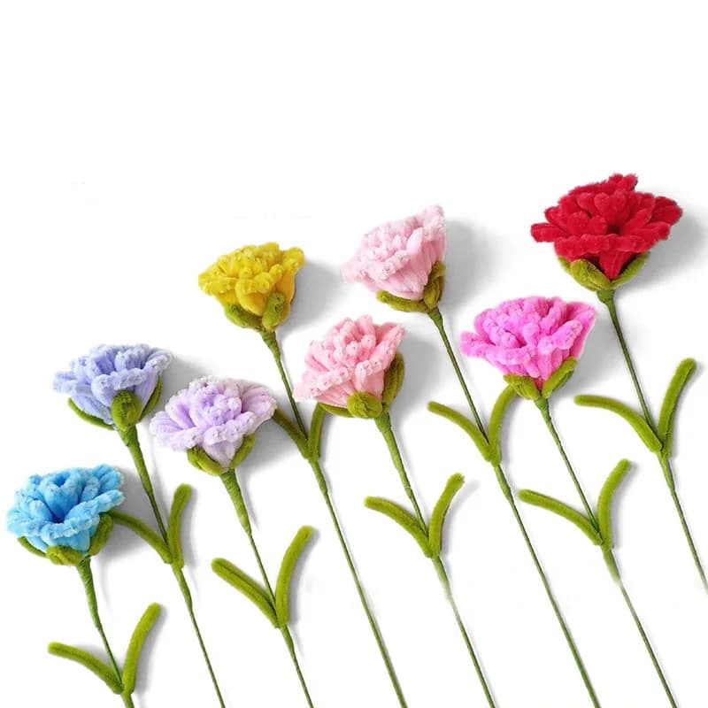 Carnation artificial plants chenille stem handmade flowers Velvet DIY Artist Floral DIY bouquet New year valentine spring