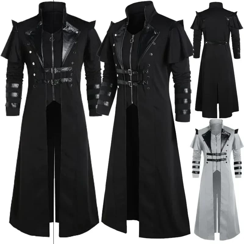 Disfraz Hombre Vintage Halloween Medieval Steampunk Elves Pirate Costume Adult Men Long Split Jacket Gothic Armor Leather Coats