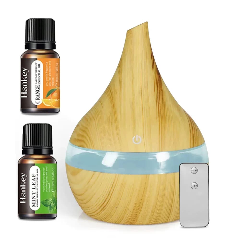 Light Wood Grain Aromatherapy Humidifier 300ml Essential Oil Diffuser with 7 Soothing Night Lights for Sleep Aid & Mood Lighting