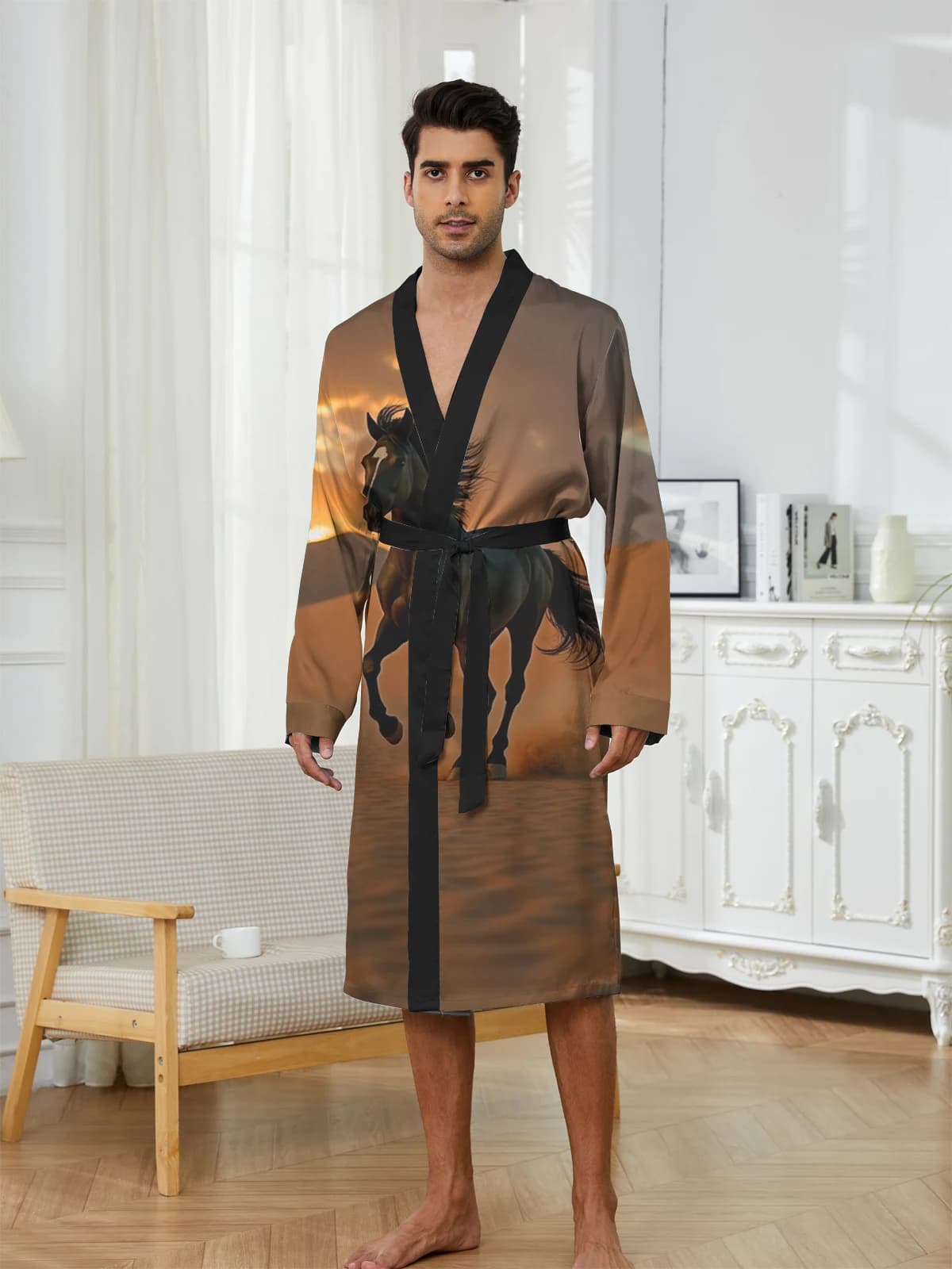 1pcs Men's Robes 2026 Spring/Summer dressing gown Breathable Shower robe bath robe sleepwear Bathrobe man 3D Printed Graphic