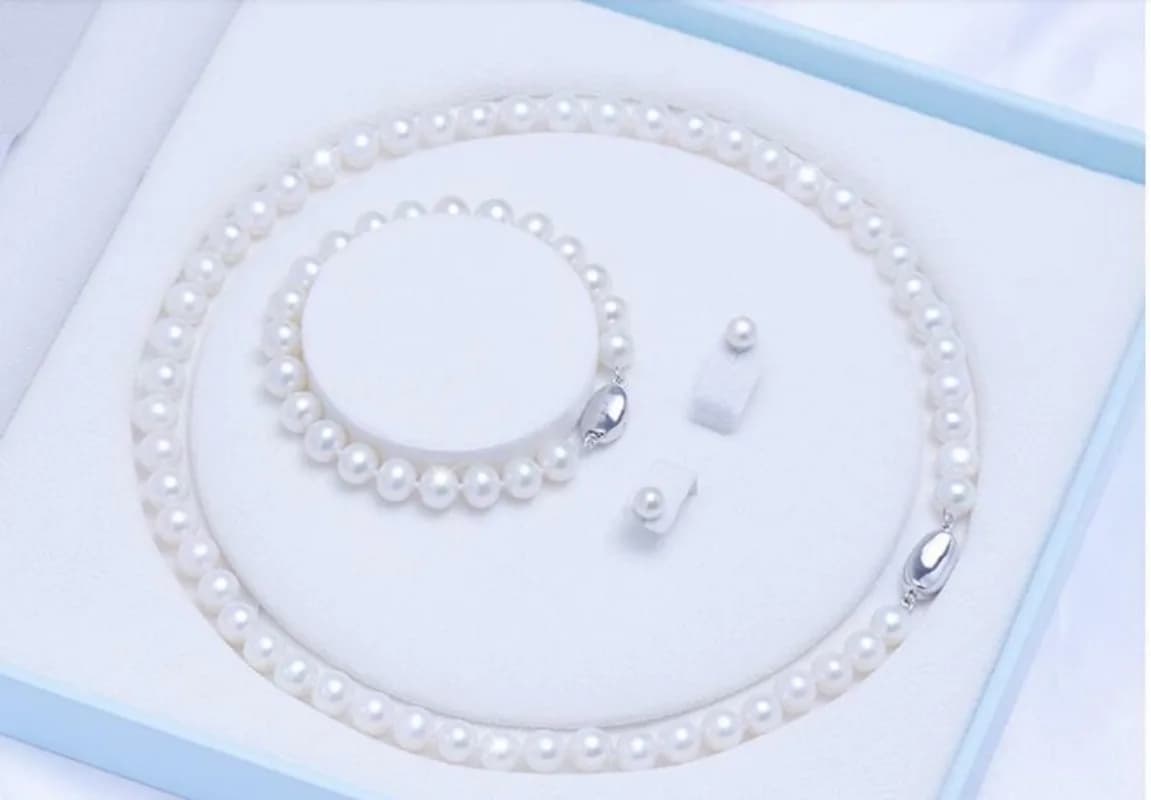 Collana di perle bianche naturali del Mare del Sud AAA10-9mm + bracciali + orecchini in argento 925, collane, choker, catene, gioielli
