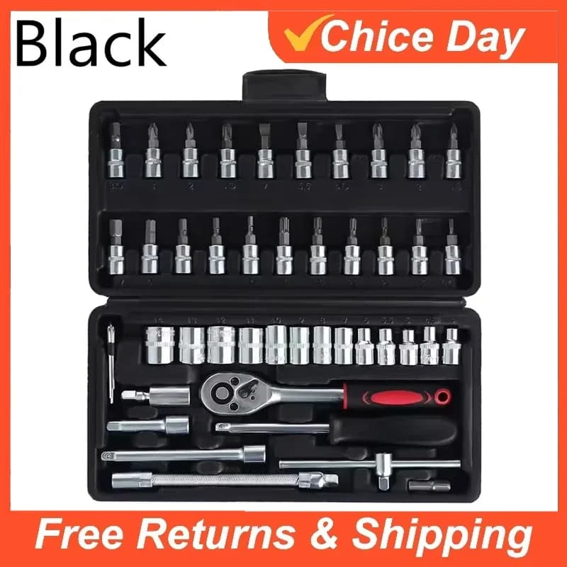46PCS Wrench Tool Set Auto Repair 1/4-Inch Drive Socket Ratchet Wrench Set Hardware Tools Socket Set Amagi