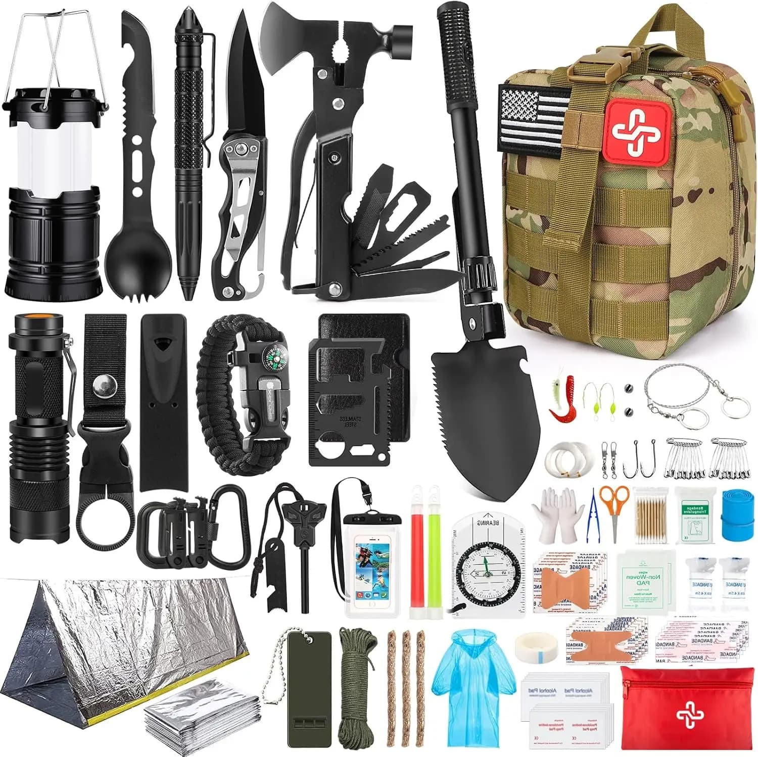 Kit di Pronto Soccorso da 250 Pezzi con Borsa Molle e Tenda d'Emergenza per Avventure all'Aperto, Escursionismo, Caccia