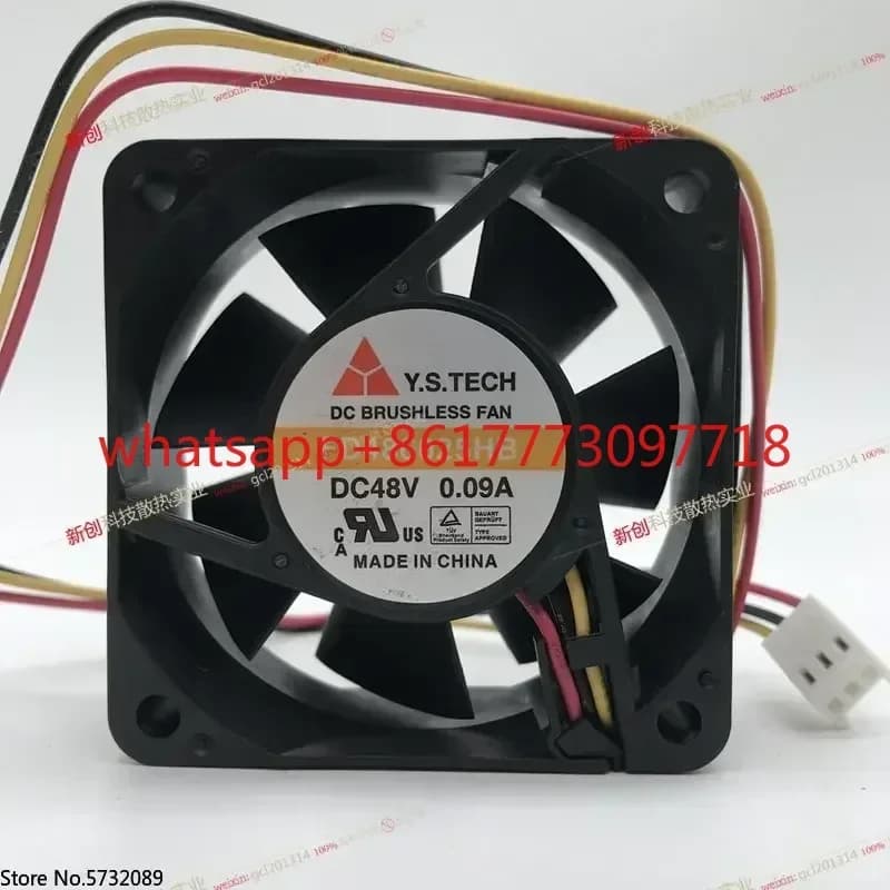 Y.S.TECH FD486025HB 6025 Ventilatore a tre fili da 6 cm 0,09 A 48 V