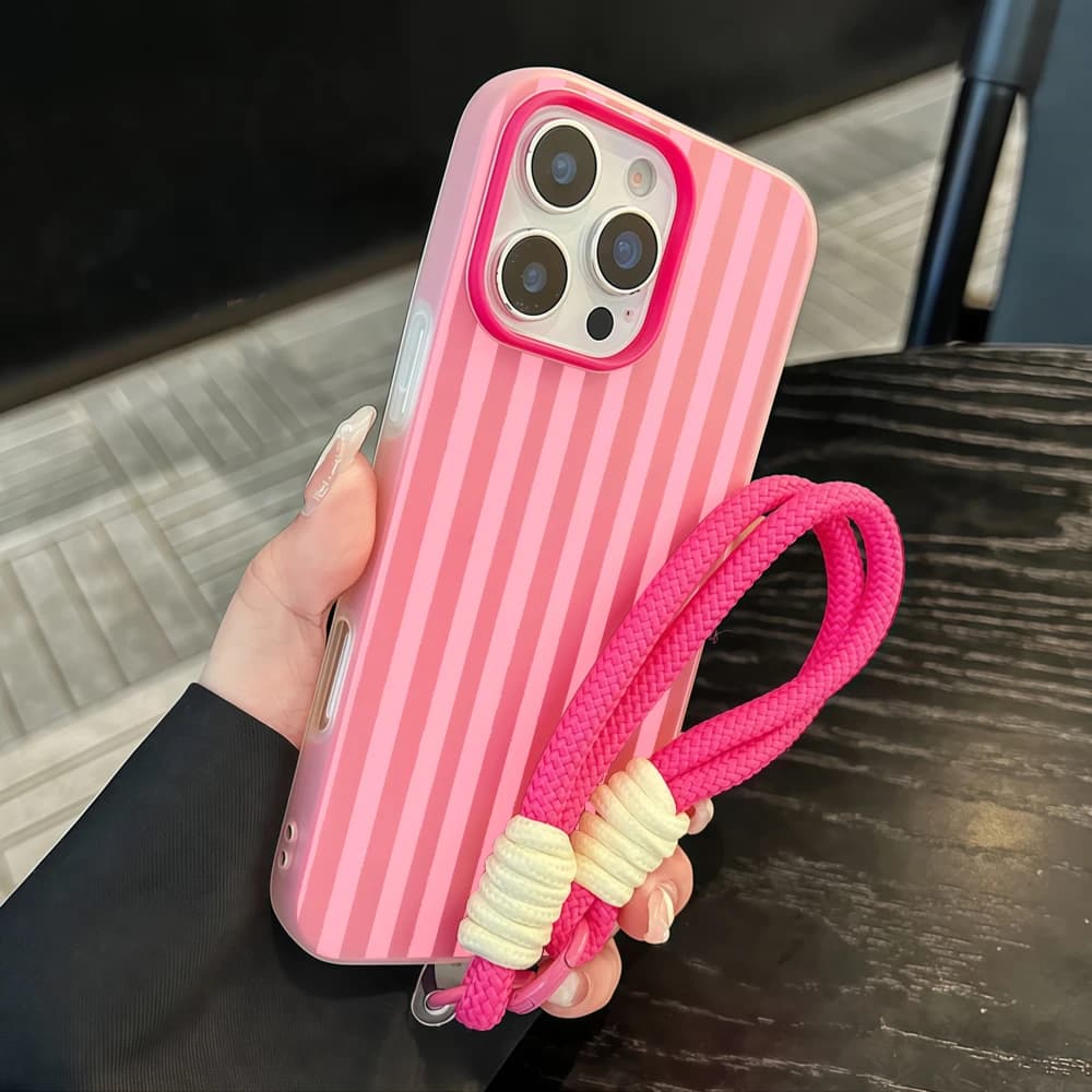 Minimalist Pink striped Jelly Phone Case For Xiaomi 14T 17 Pro Max 15 T Pro Mi 11 Lite 5G Matte Cover With Lanyard Soft SIlicone