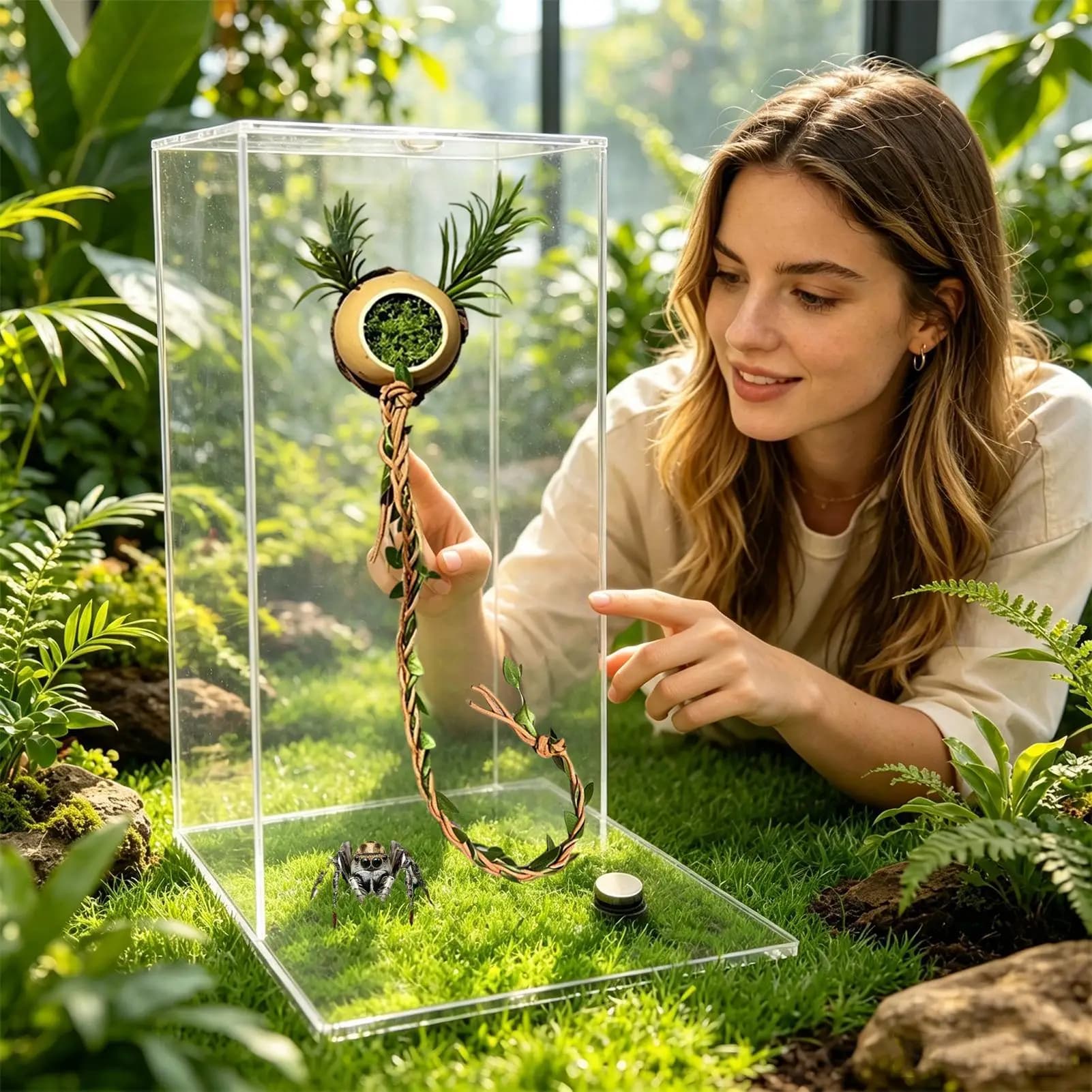 Jumping Spider Shelter Magnetic Funny Decorative Spider Shelter Climbing Rope For Small Reptiles Cage Playing Exploration