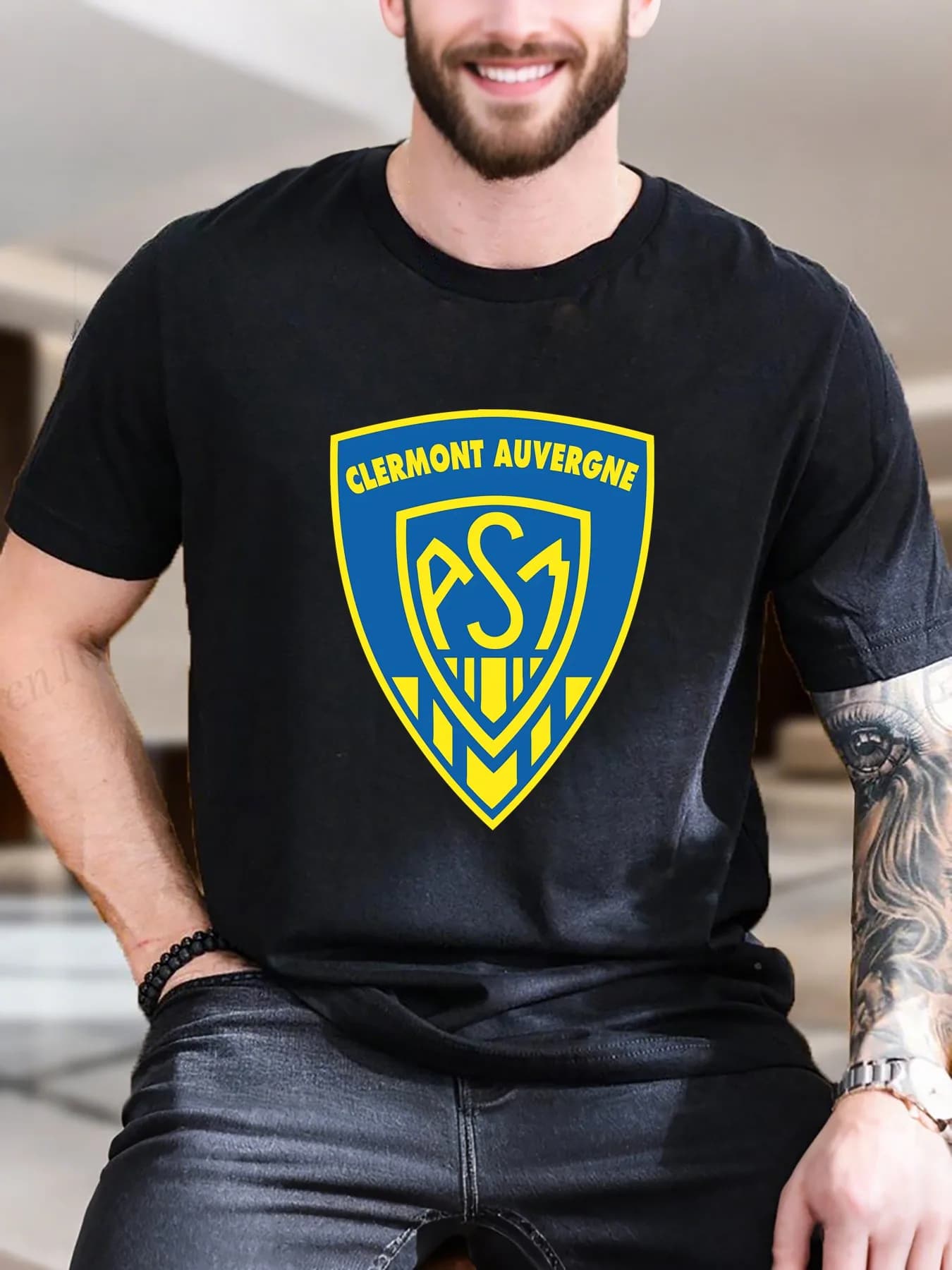 T-shirt a maniche corte stampata da uomo - Design con freccia scudo giallo e blu, 100% cotone traspirante casual confortevole, elegante estivo
