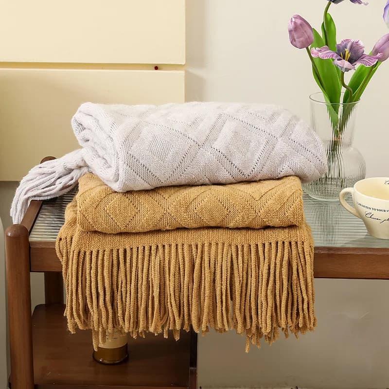 Coperta per Divano Letto, Coperte in Maglia Beige Regalo per Donne Mamma Ragazze, Coperta Morbida e Accogliente per Arredamento Casa