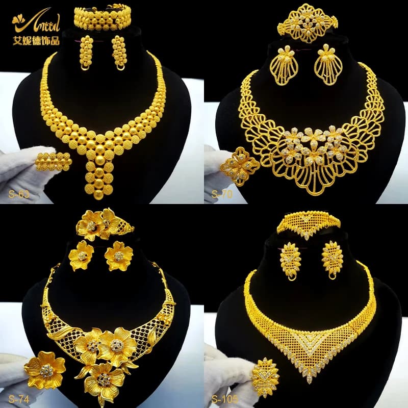 ANIID Set di gioielli Color oro 24 carati indiano all'ingrosso per le donne festa nuziale matrimonio etiope collana Dubai di lusso nuovi regali
