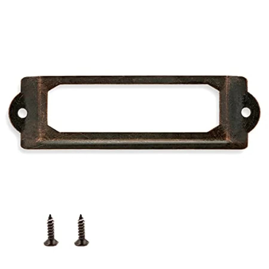 60 Pcs Antique Label Holder, 2.3 Inch Long Metal Office File Cabinet Shelves Drawer Name Card Label Holder Frames with Screws
