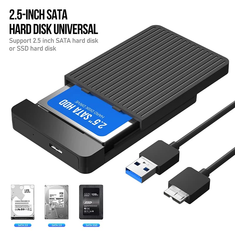 NUOVO Custodia HDD Custodia esterna per disco rigido HDD SATA SSD da 2,5 "SATA a USB 3.0 Custodia HD Cavo da micro a USB per PC Notebook