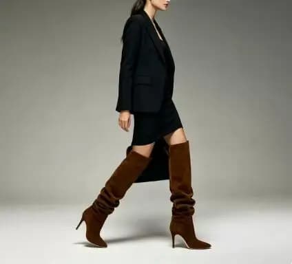 Autumn Brown Suede Slouch Thigh High Boots Women Concise Pointed Toe Stiletto High Heel Slip On Over The Knee Fashion Boots