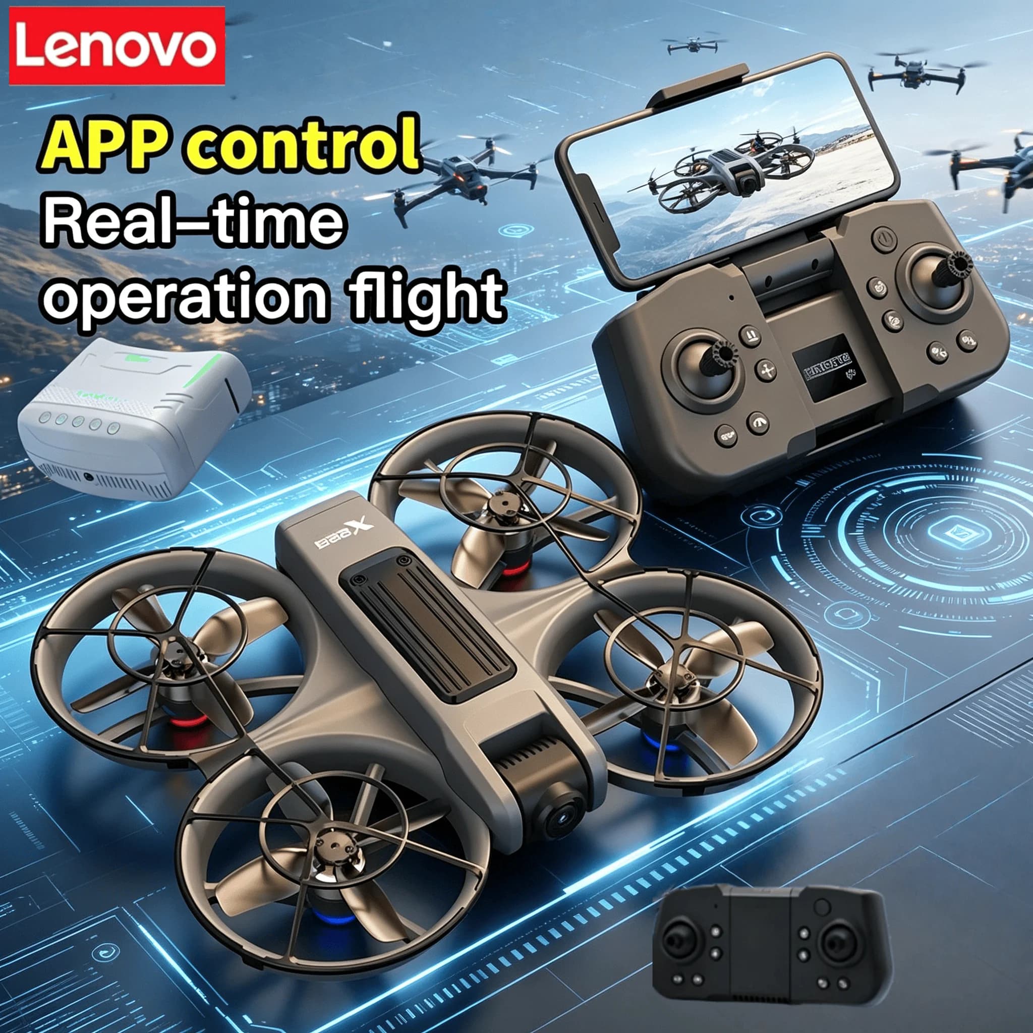 Droni Lenovo X226/X226VR con Telecamera HD 8K Professionale Grandangolare, WiFi FPV, Elicottero RC, Schermo Grande, Quadricottero Pieghevole
